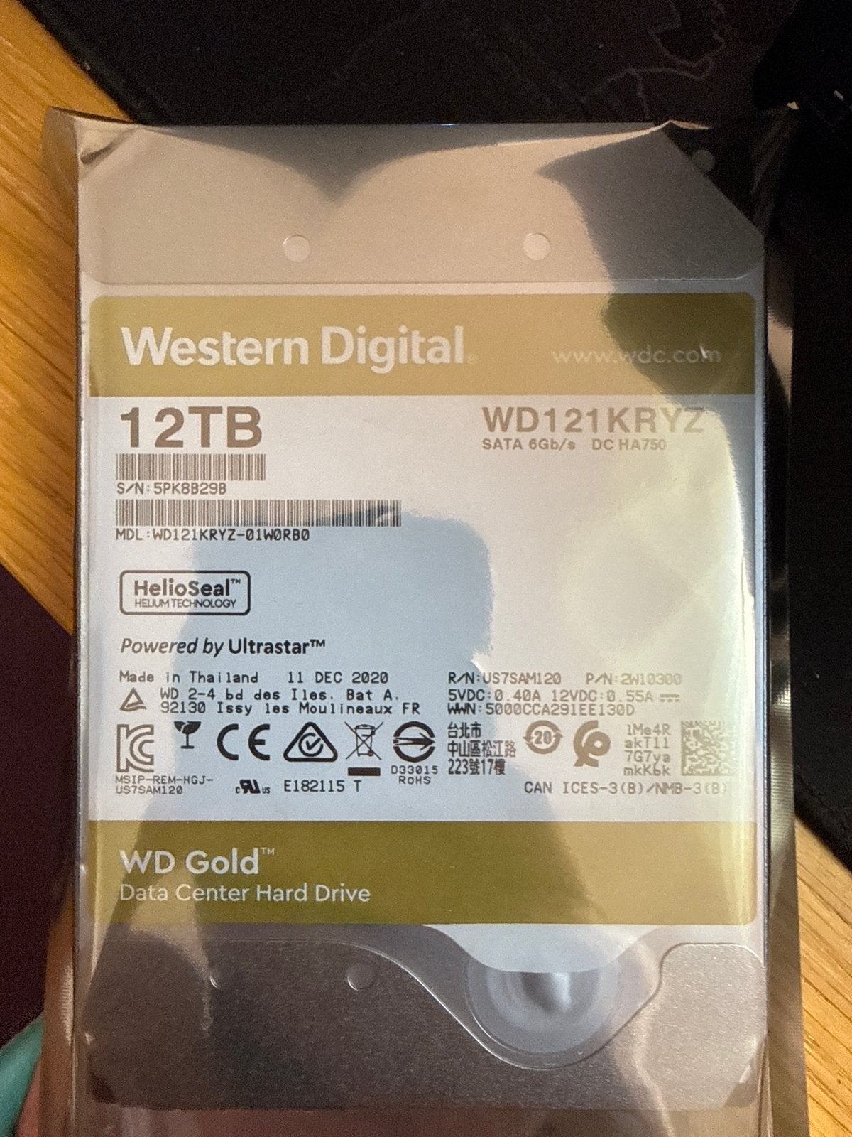 WD Gold 12TB HDD WD121KRYZ - met 34k draaiuren (6x), Intern, 12TB, Server, Info@wd.com