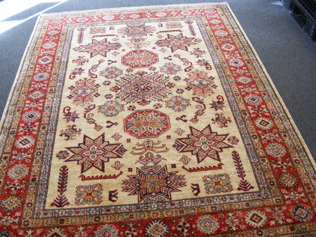 Perzisch &Oosterse Tapijt Kazak uit Turkman Maat:1.52X2.08., 100 tot 150 cm, Verzenden, Perzisch Tapijt., Crème