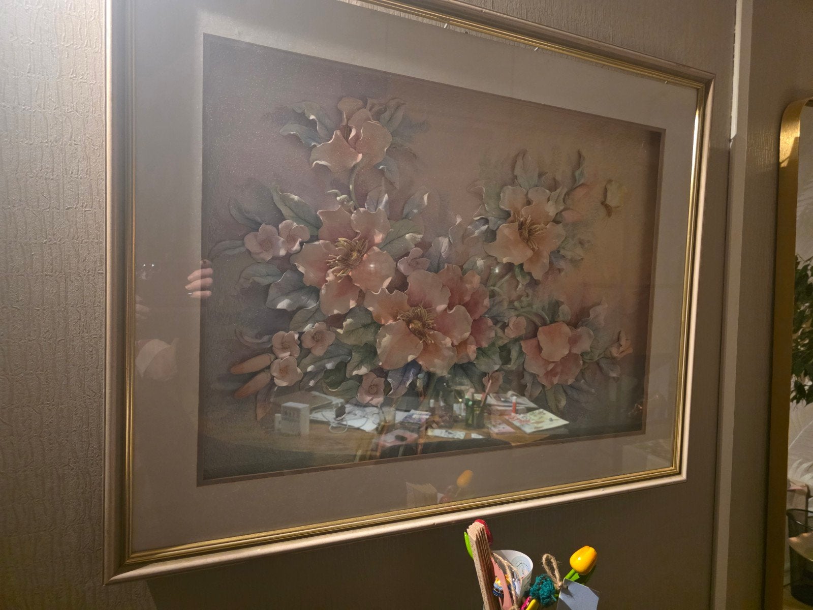 prachtig 3D schilderij, Bloemen, Paneel, Overige technieken, Bijzondere lijst