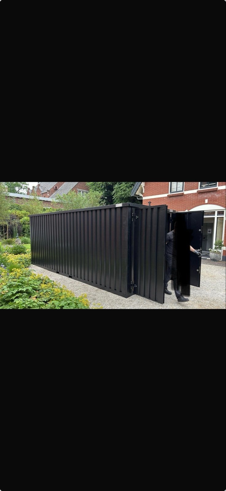 Zwarte Opslagcontainer 6x2 meter met dubbele deur, Ophalen of Verzenden