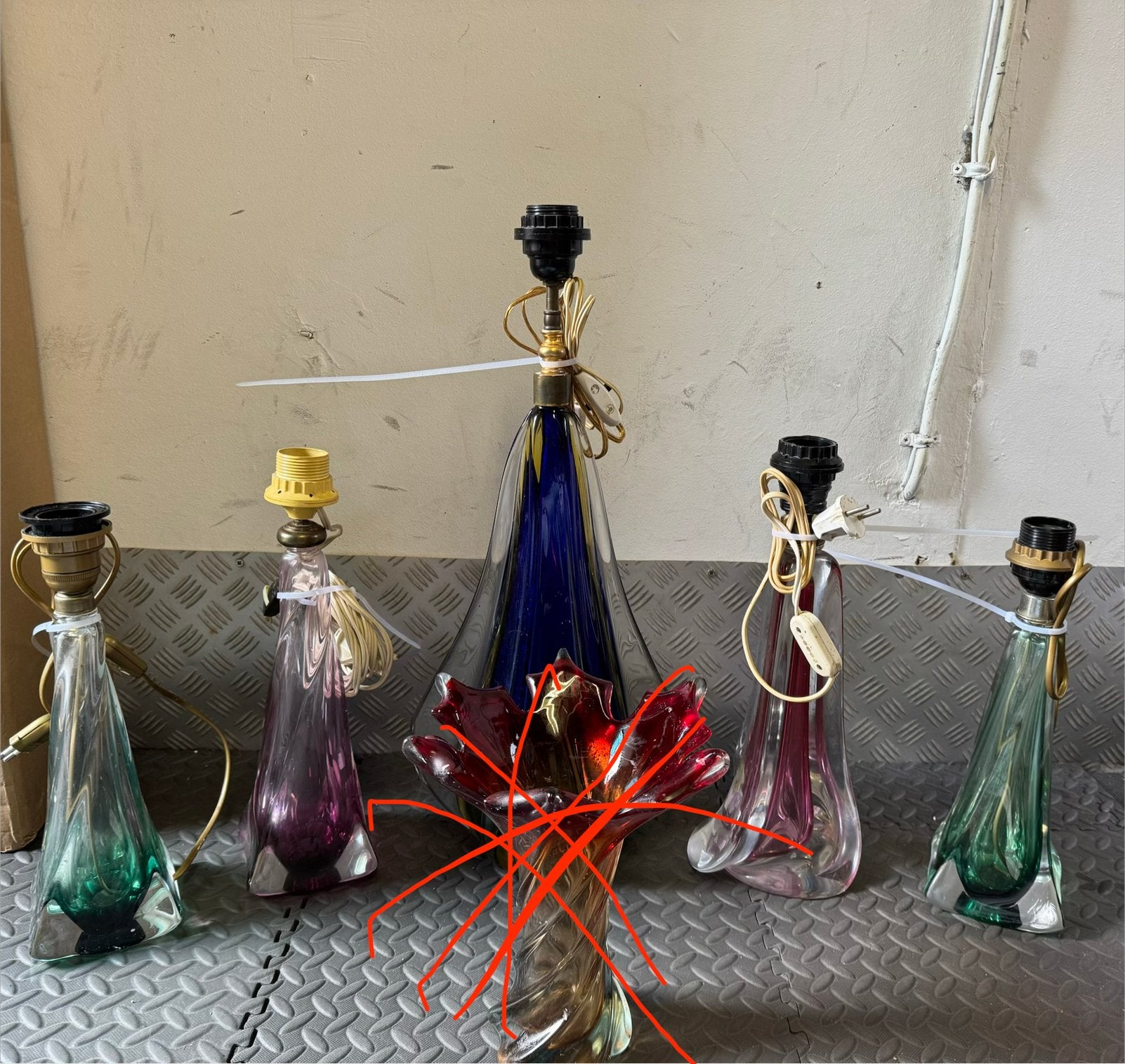 Set van 5 Murano glazen vintage lampenvoeten (zonder kap), Ophalen