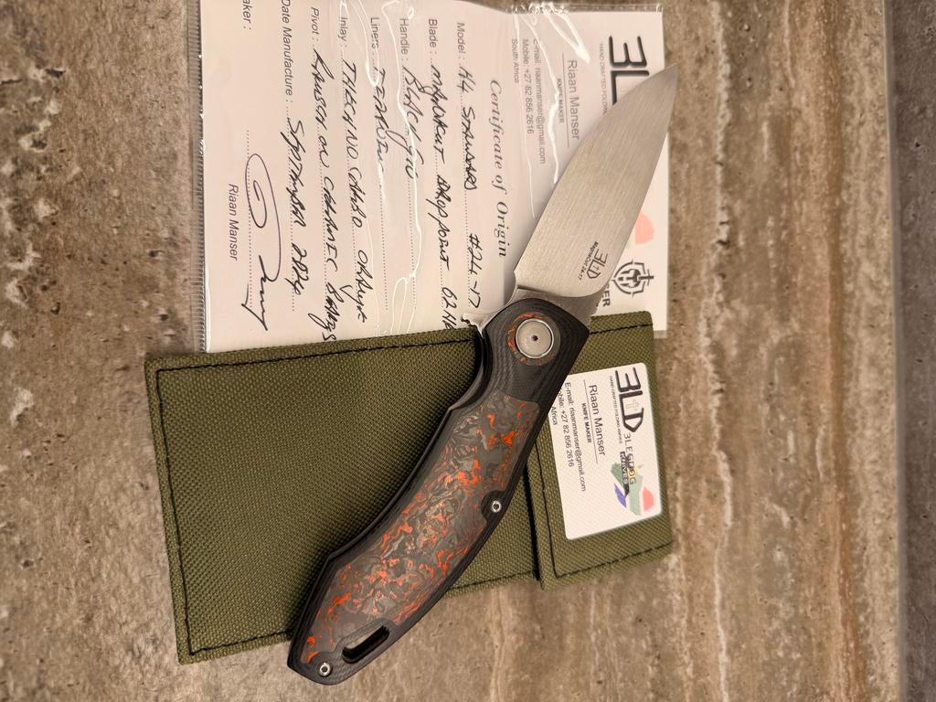 Riaan Manser Custom Vouwmes - Uniek Design, Verzamelen, Overige Verzamelen, Ophalen, Zo goed als nieuw