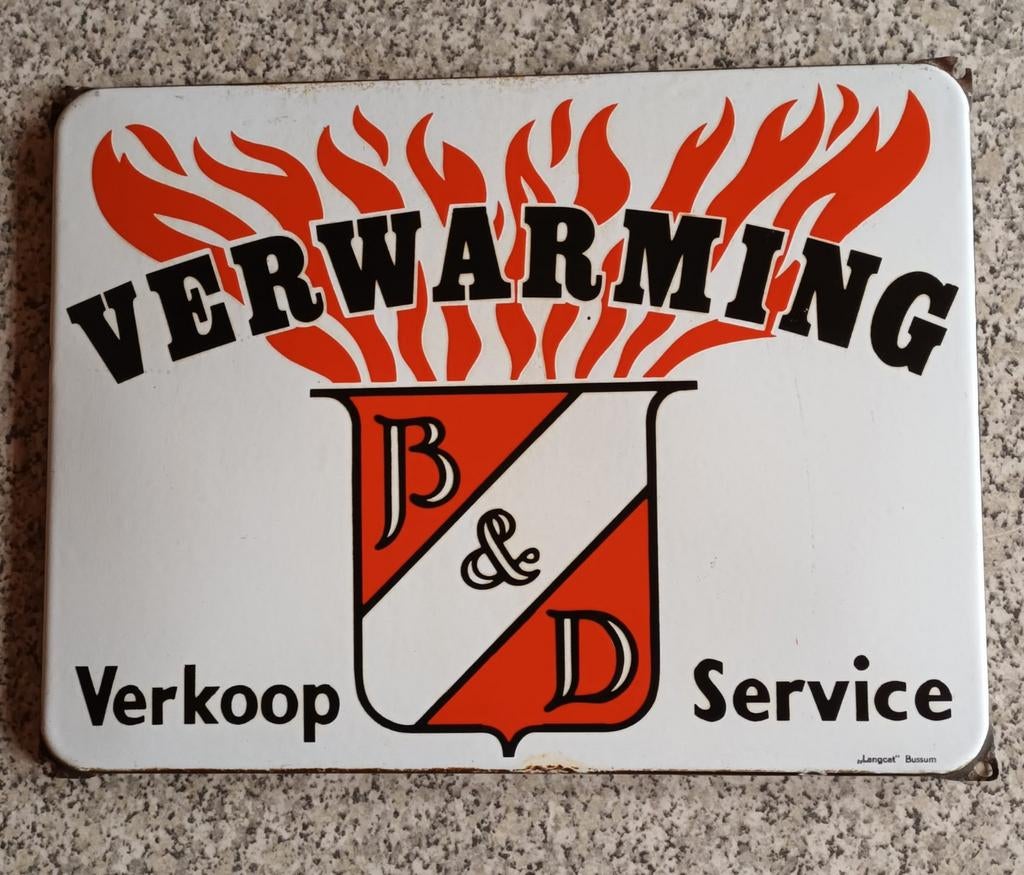 Emaille bord verwarming verkoop service langcat, Ophalen of Verzenden, Reclamebord