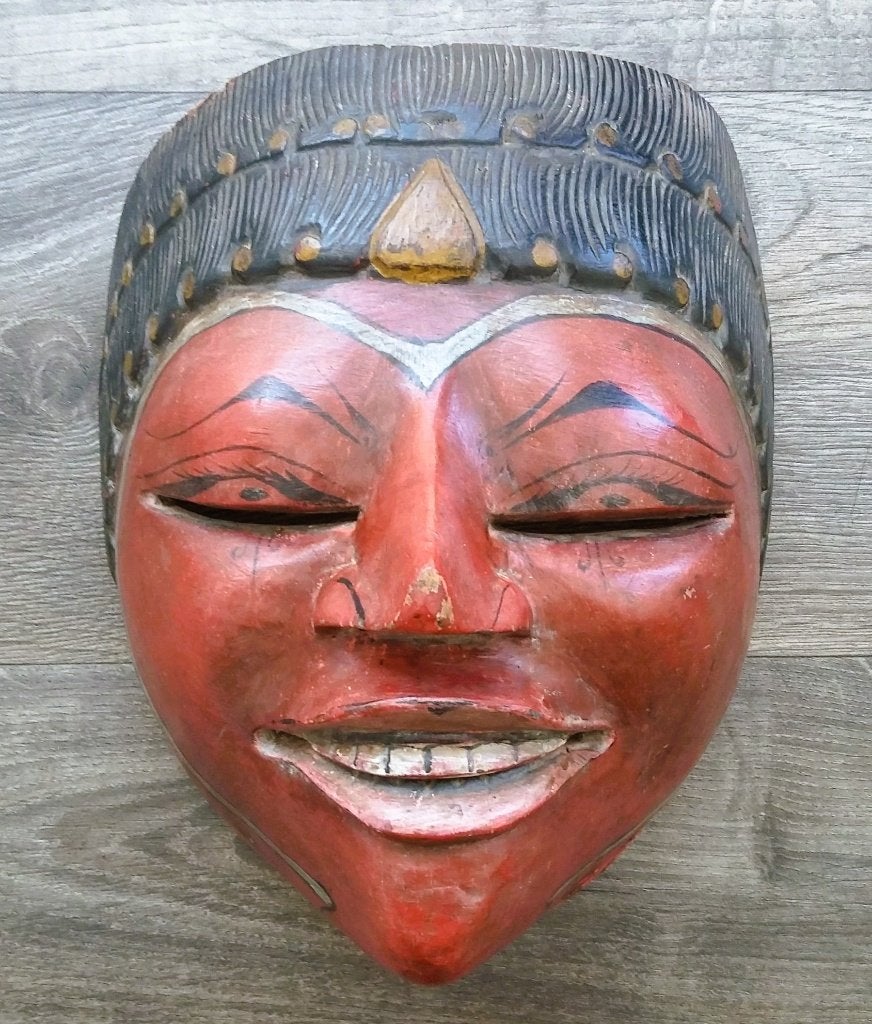 Om 1930-1950 Houten Gezicht Masker Ceremonie Toneel Dans