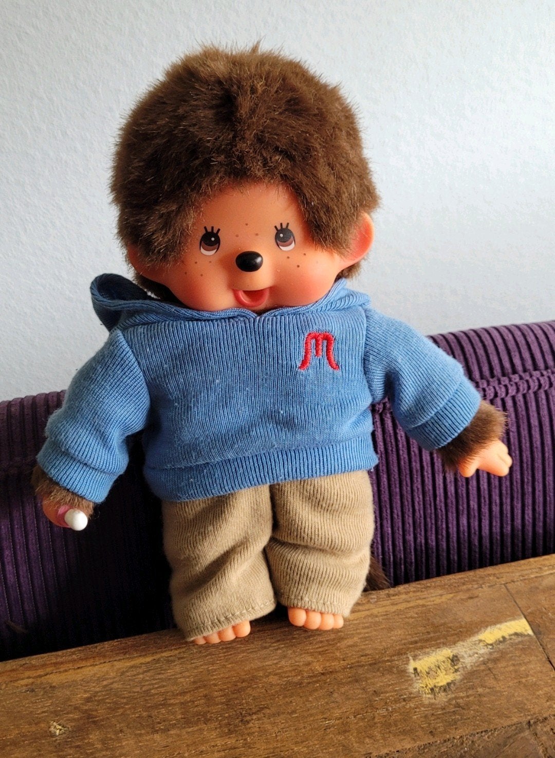 Monchhichi jongen blauwe trui, Ophalen of Verzenden, Gebruikt, Aap