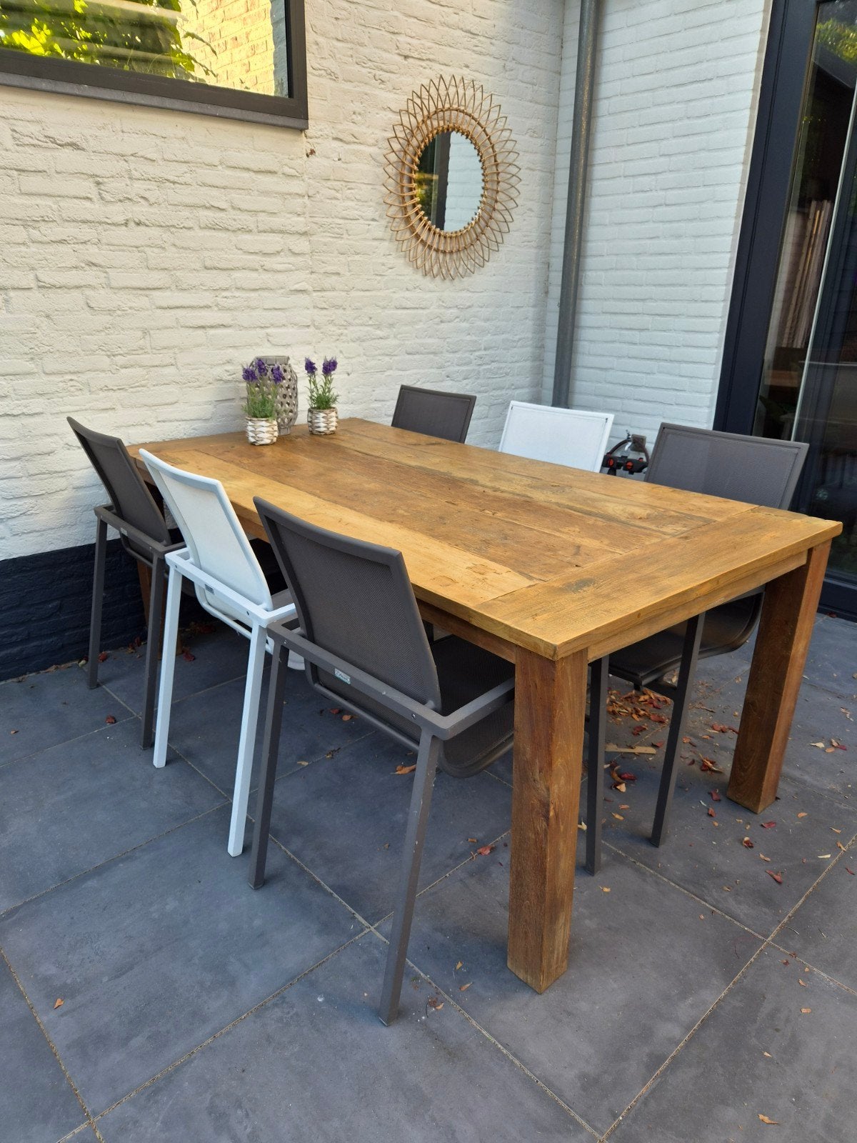 6 Fiore tuinstoelen + teakhouten tuintafel, zeer goede staat, Ophalen, Gebruikt, 6 zitplaatsen, Tuinset