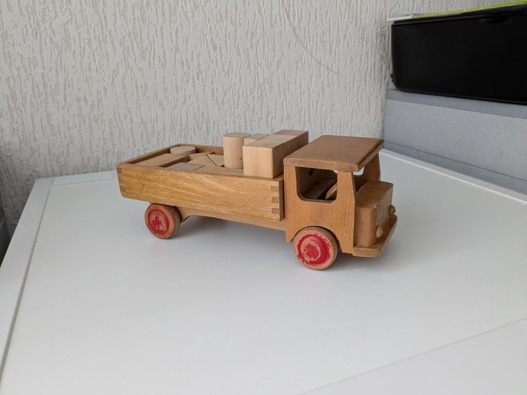 Vintage houten vrachtwagen / auto met blokken 🏠, Ophalen of Verzenden