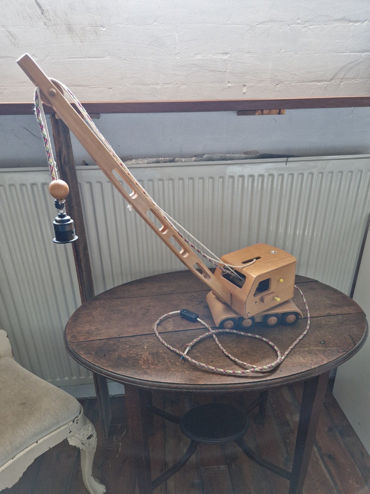 Houten Friedrich Fröbel Werdau Hijskraan Lamp, Ophalen