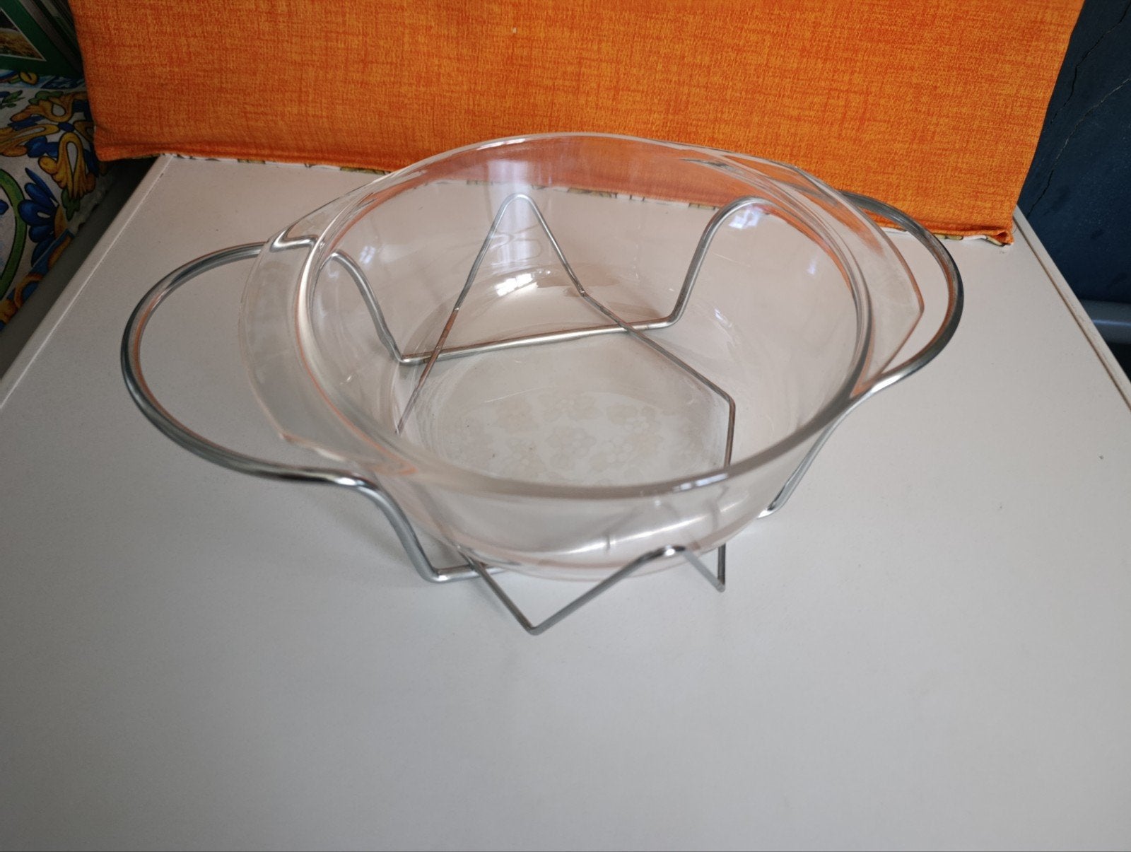 Vintage Pyrex Glazen Ovenschaal met Metalen Houder, Ophalen of Verzenden