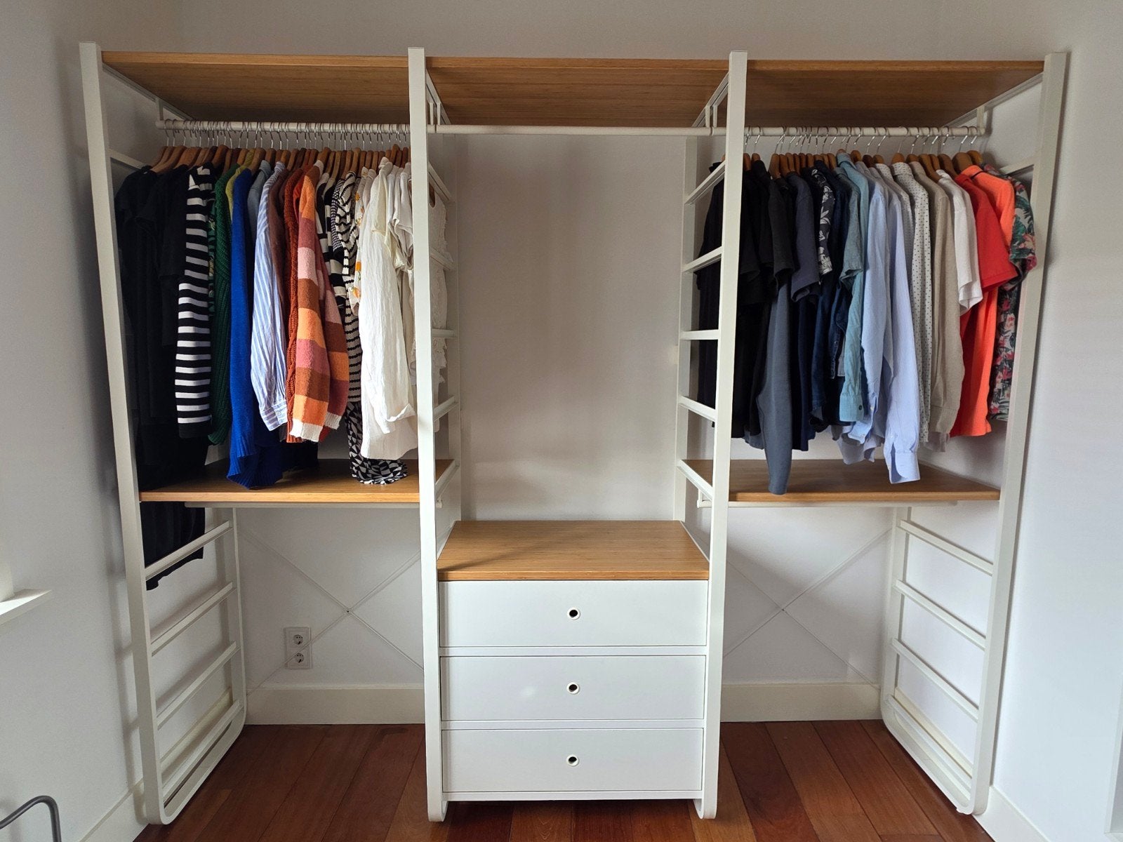 IKEA ELVARLI kastenwand (5 delen) – Wit/Bamboe, Huis en Inrichting, Ophalen, Gebruikt, 200 cm of meer, 200 cm of meer