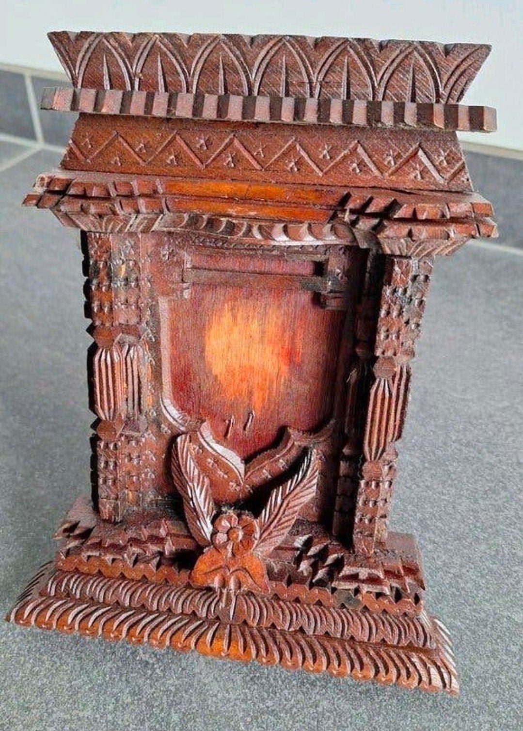 Uniek Handgesneden Houten Fotolijstje 23x12 cm, Bruin, Gebruikt, Handgemaakt, Ophalen of Verzenden