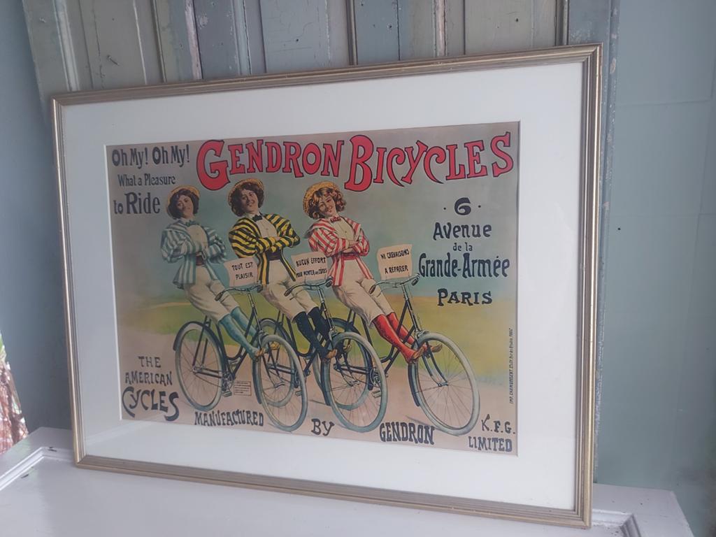Vintage fiets reclame affiche prof ingelijst glas 83 cm, Verzamelen, Merken en Reclamevoorwerpen, Ophalen of Verzenden, Gebruikt