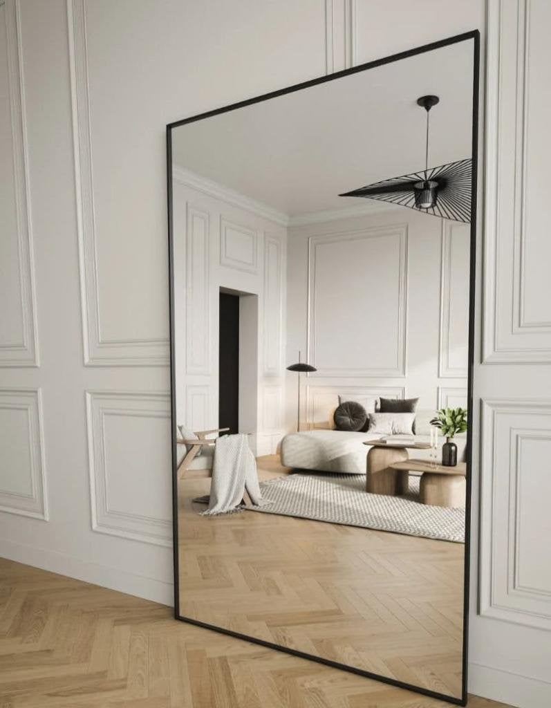 XL Rechthoekige Staande Spiegel Zwarte Metalen Lijst 100x200, Huis en Inrichting, Ophalen, 200 cm of meer, Nieuw, 100 tot 125 cm