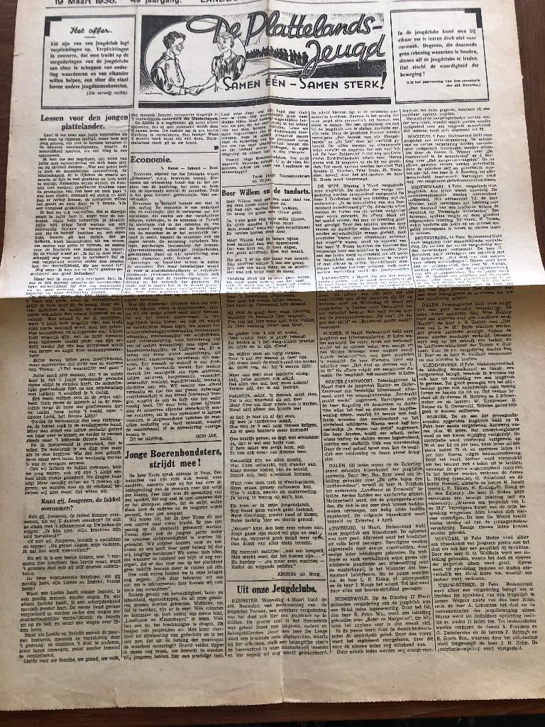 Drenthe. 1936. Deel van de semi-fascistische krant van Land-, Verzenden, Overige onderwerpen, Tweede Wereldoorlog, Gelezen
