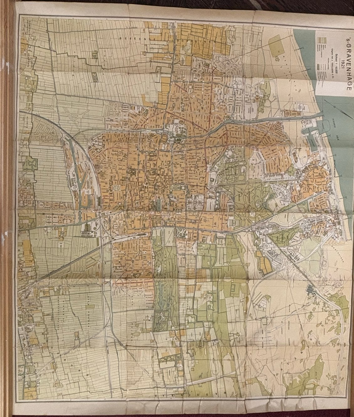 Historische kaart 's-Gravenhage 1921 - 91 x 82 cm, Boeken, Atlassen en Landkaarten, Gelezen, Ophalen of Verzenden, Landkaart, 1800 tot 2000