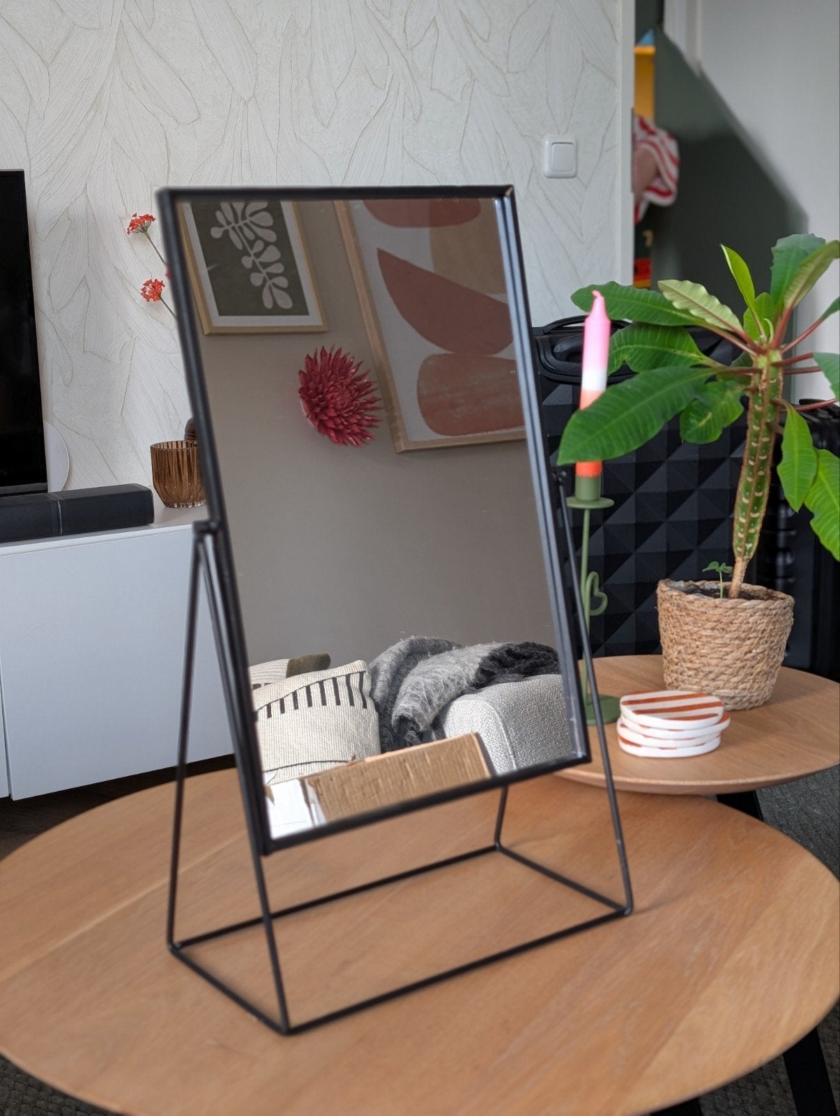 VT Wonen spiegel rechthoekig op standaard zwart (2 stuks), Minder dan 50 cm, Ophalen of Verzenden, Zo goed als nieuw, Minder dan 100 cm