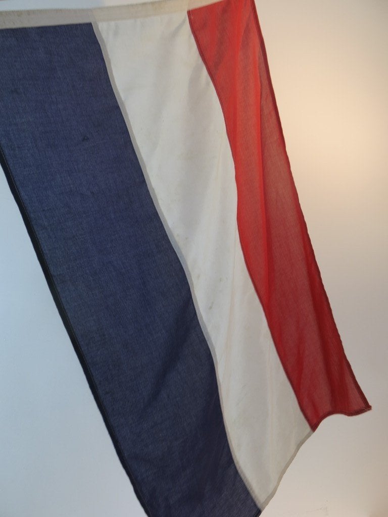Vintage Katoenen bootvlag  houten stok, Ophalen of Verzenden, Gebruikt