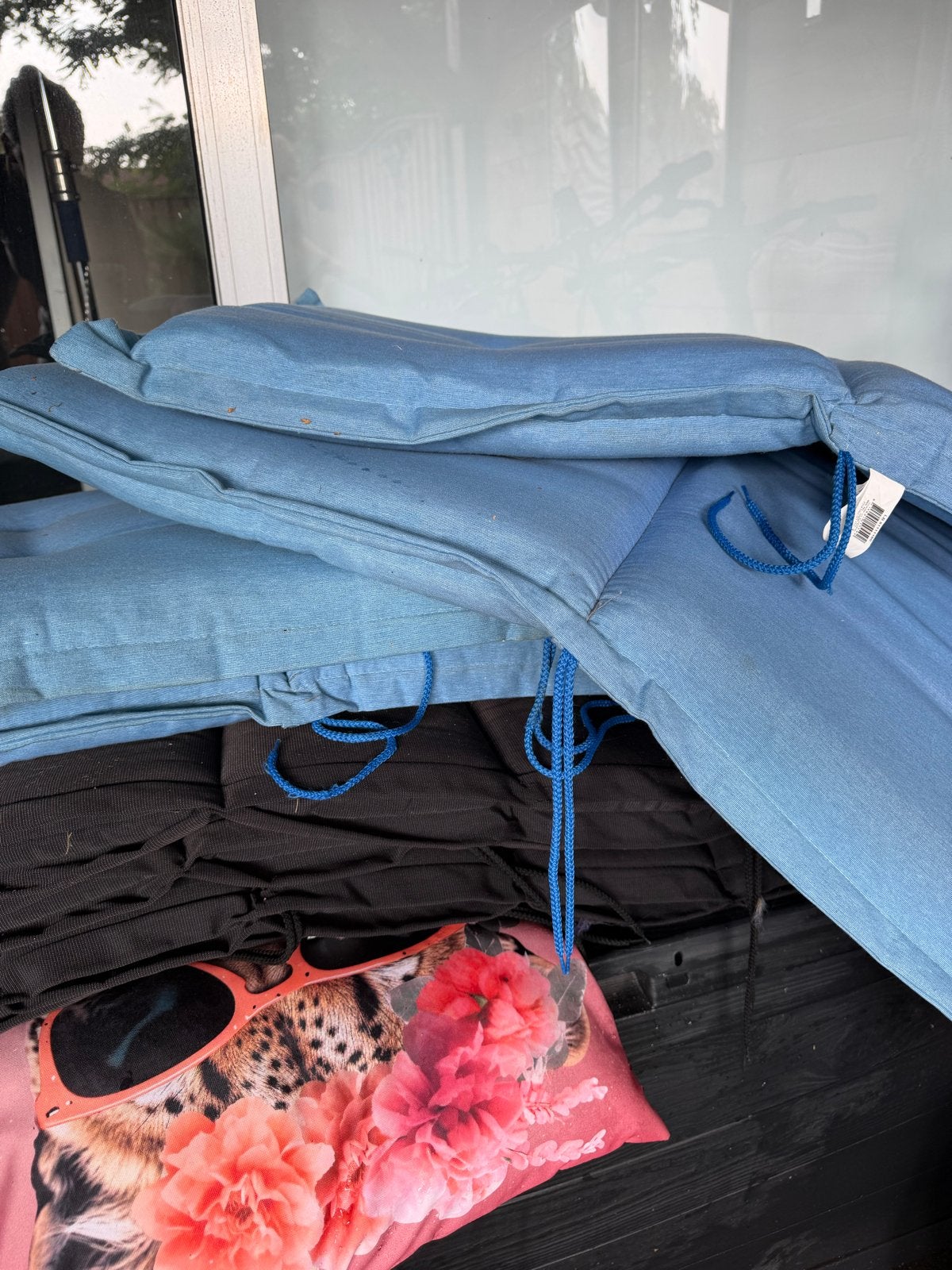 6 blauwe tuinkussens, Ophalen, Gebruikt, Blauw, Vierkant