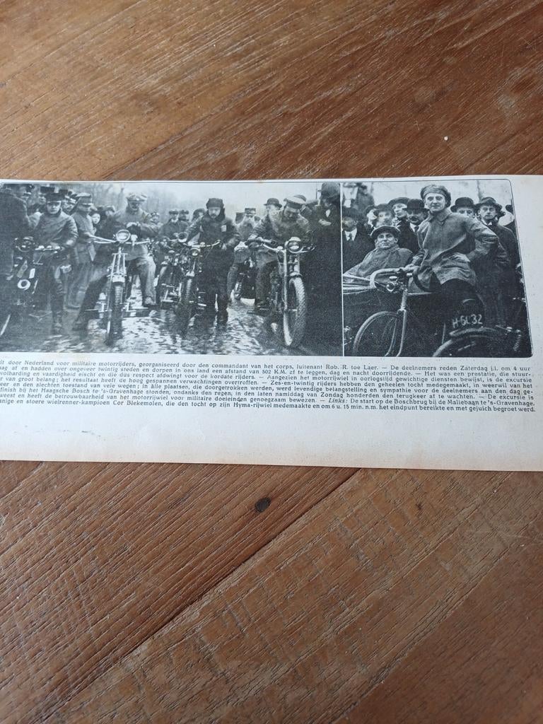 Knipsel 24 uurprijs voor militaire motorrijders 1915, Ophalen of Verzenden, Voor 1920, Knipsel(s)