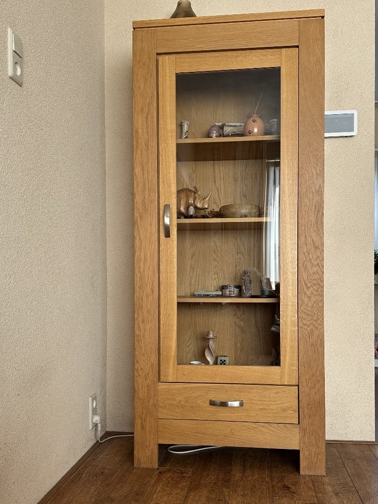 Vitrinekast blank eiken, Huis en Inrichting, Kasten | Vitrinekasten, Ophalen, Gebruikt, Modern, landelijk, Eikenhout