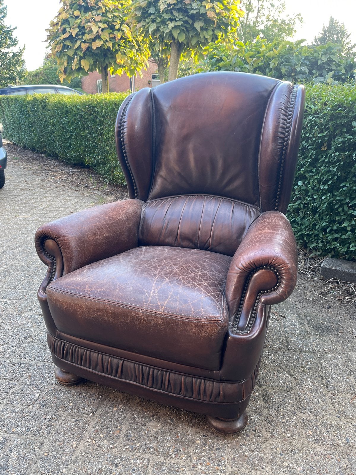 Vintage Leren Fauteuil stoel, Ophalen, Gebruikt, Leer, 75 tot 100 cm