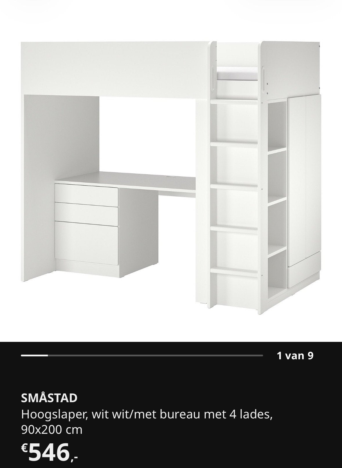 Ikea bed/bureau combi Smastad 2 jaar oud, Ophalen, Gebruikt, Hoogslaper