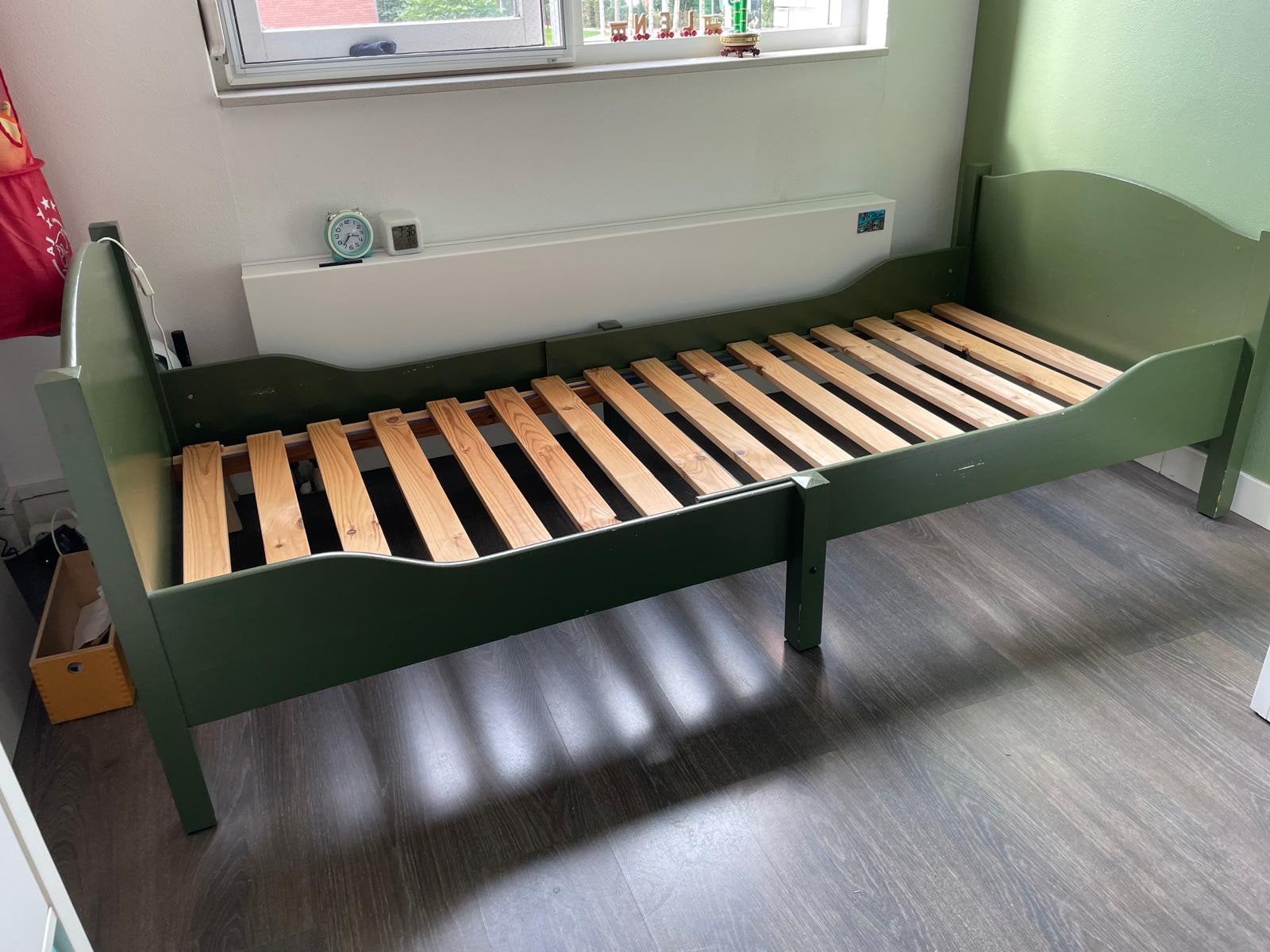 Ikea Houten Meegroeibed groen 80x130/165/200, Ophalen, Eenpersoons, Kinderbed, Meegroeibed, 80 cm