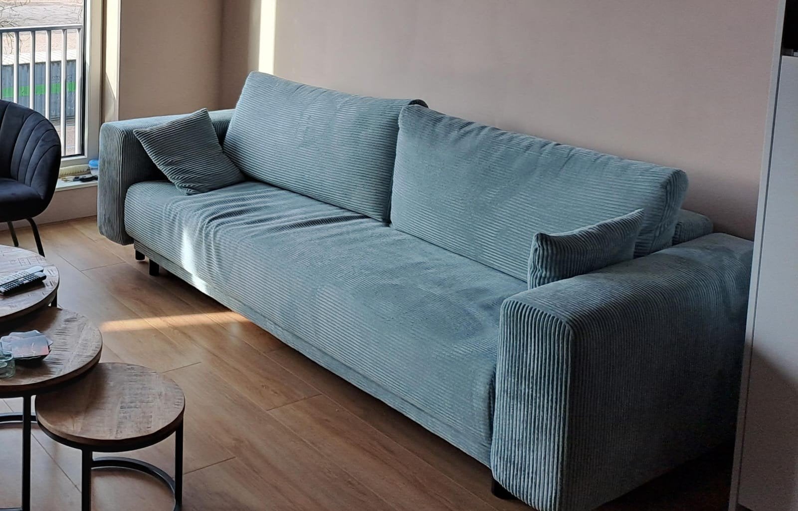 Blauwe slaapbank, Ophalen, Gebruikt, Driepersoons, 75 tot 100 cm