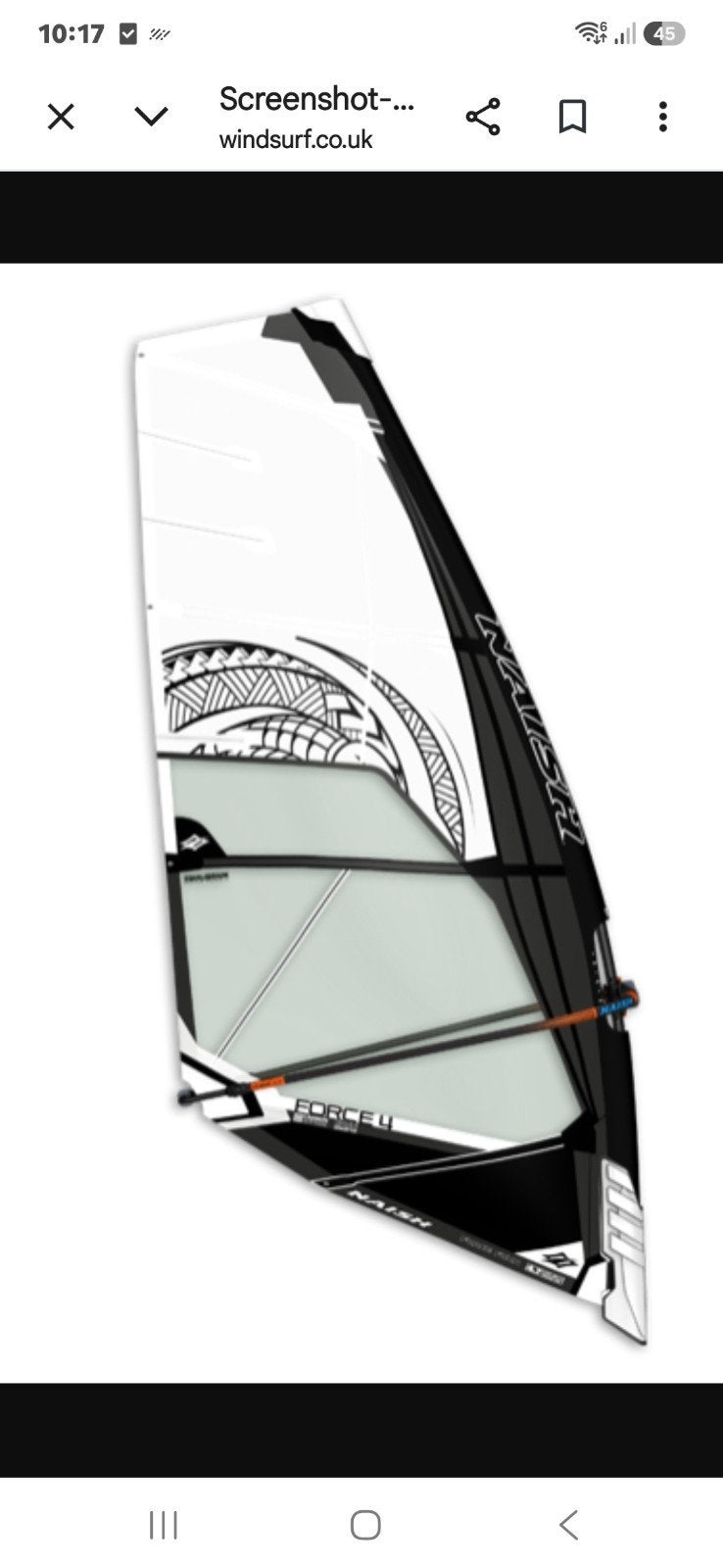 Naish force four 4.7 in superconditie, Watersport en Boten, Ophalen, Naish, 3.5 tot 5 m², Zo goed als nieuw