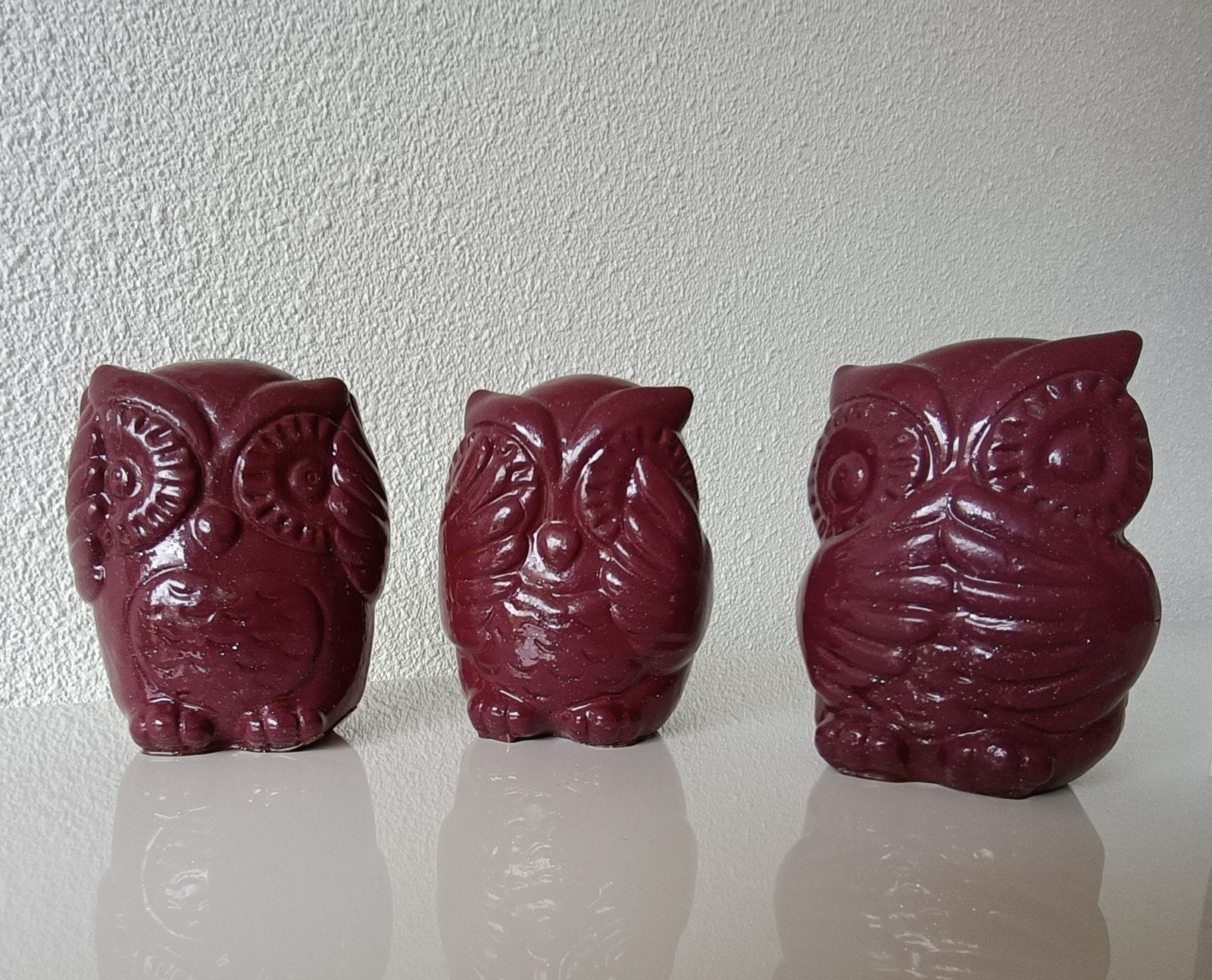 Set van 3 uilen beeldjes, Ophalen of Verzenden, Zo goed als nieuw, Modern, Paars