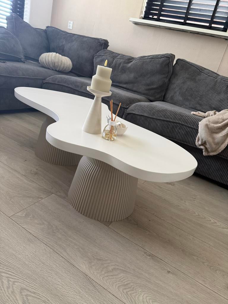 organische salontafel wit-beige 120x60cm, Overige materialen, 100 tot 150 cm, Zo goed als nieuw, Overige vormen