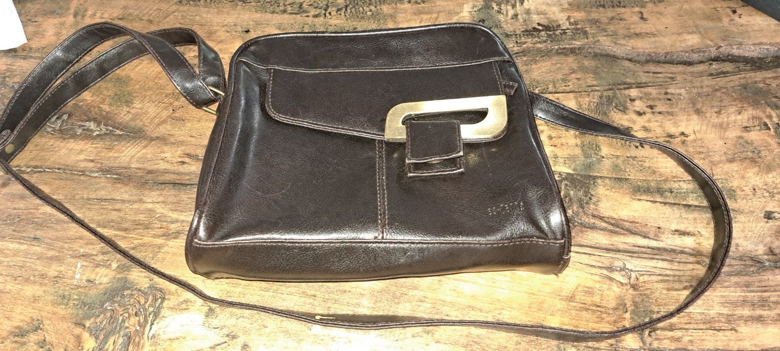 vintage Es Carté bruin leren schoudertas/crossbody, Ophalen of Verzenden, Zo goed als nieuw, Bruin, Schoudertasje