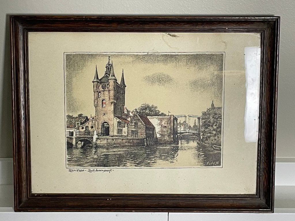 Zierikzee - Zuid Havenhoofd, Litho van Paul van Alff, Ingelijst, Ophalen of Verzenden, Landschappen, Lithografie