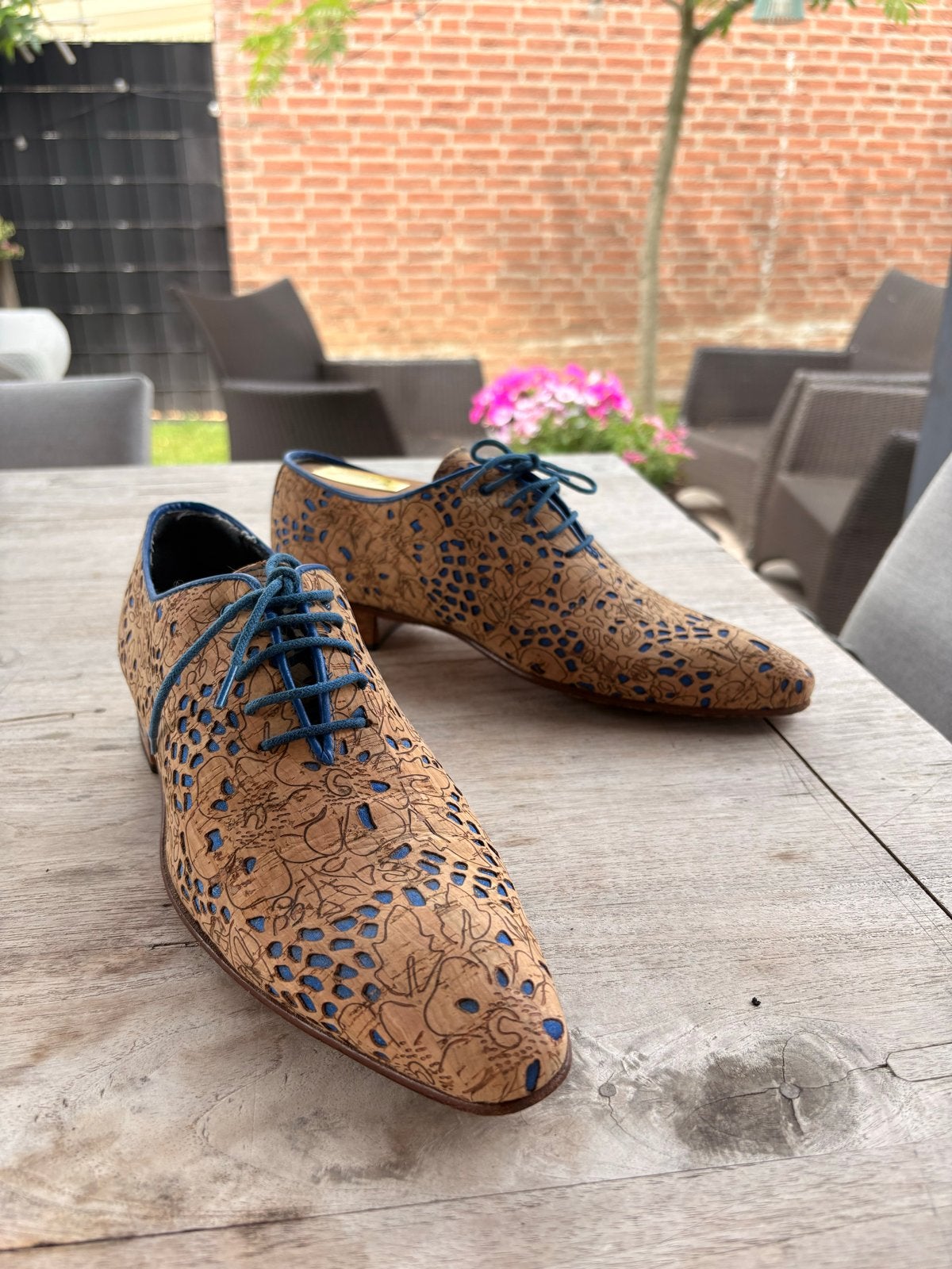 Pepe Milan schoenen, kurk/blauw,maat 38 maar draag als 39/40, Ophalen of Verzenden, Zo goed als nieuw, Bruin