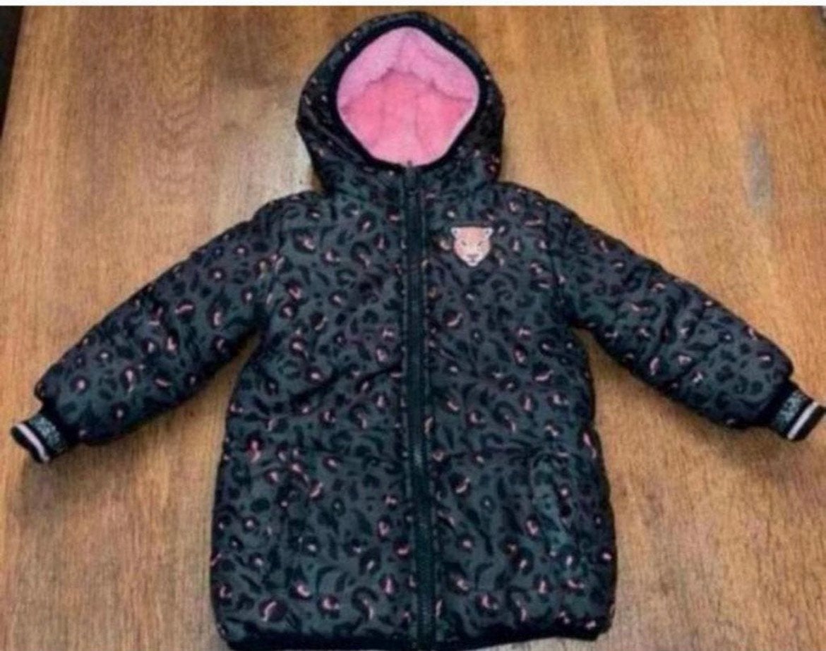 Winterjas jas mt 92 panterprint roze, Ophalen of Verzenden, Zo goed als nieuw, Meisje, Jas