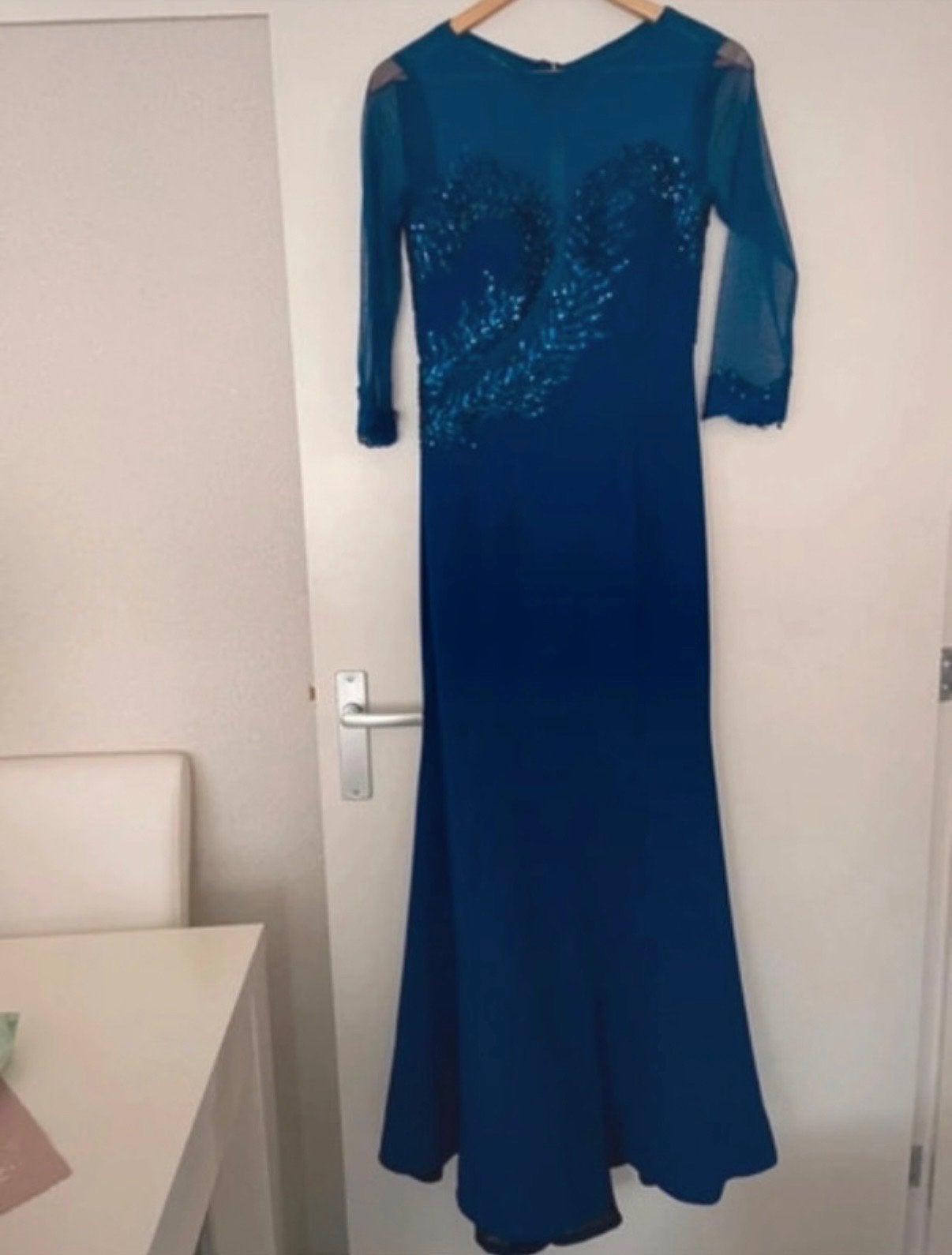 Marineblauwe Galajurk met Pailletten - Maat 38/40, Maat 38/40 (M), Galajurk, Blauw, Ophalen of Verzenden