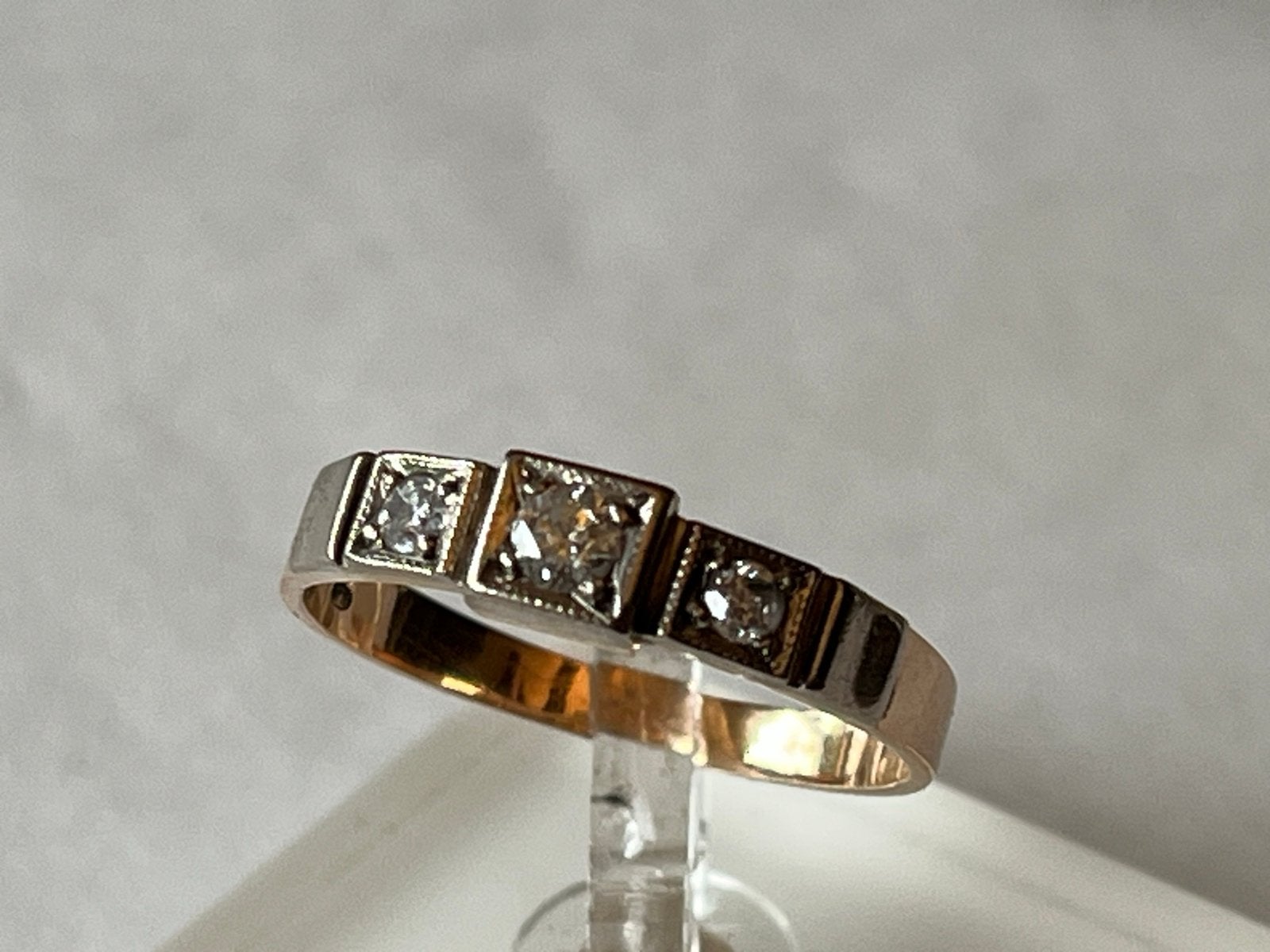Art Deco Roségouden Ring met Diamant, 14 CT, Maat 17, Verzenden, Zo goed als nieuw, 17 tot 18, Roze
