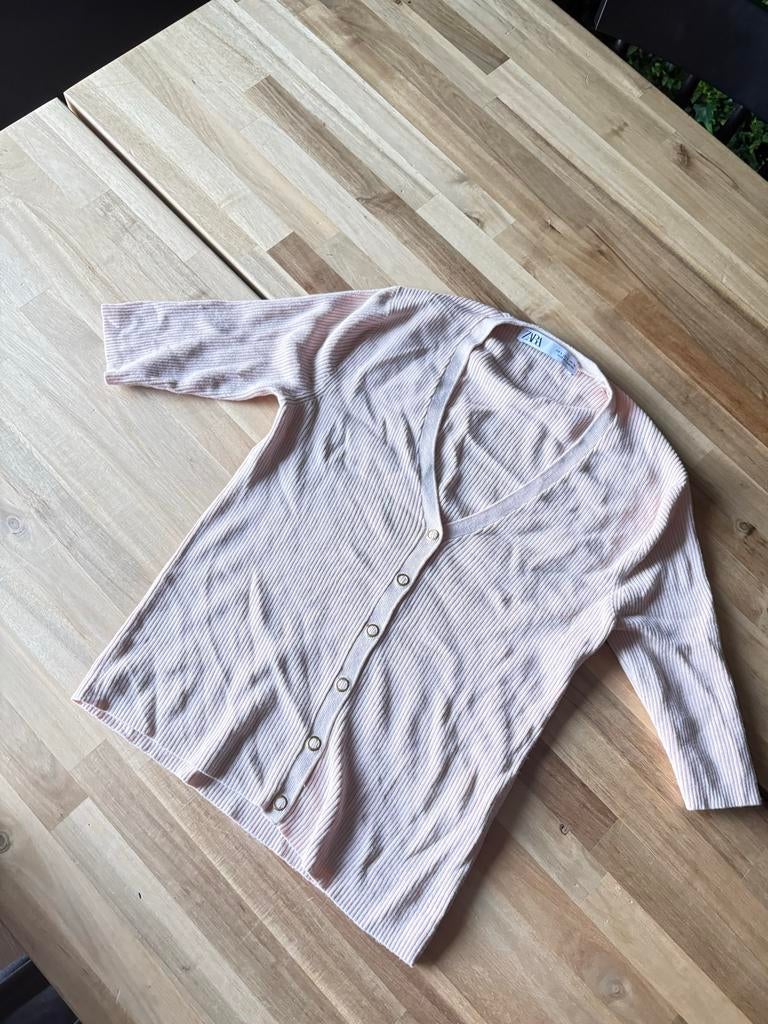 Zara Roze Ribgebreid Vest Maat S, Kleding | Dames, Truien en Vesten, Ophalen of Verzenden, Zo goed als nieuw, Maat 36 (S), Roze