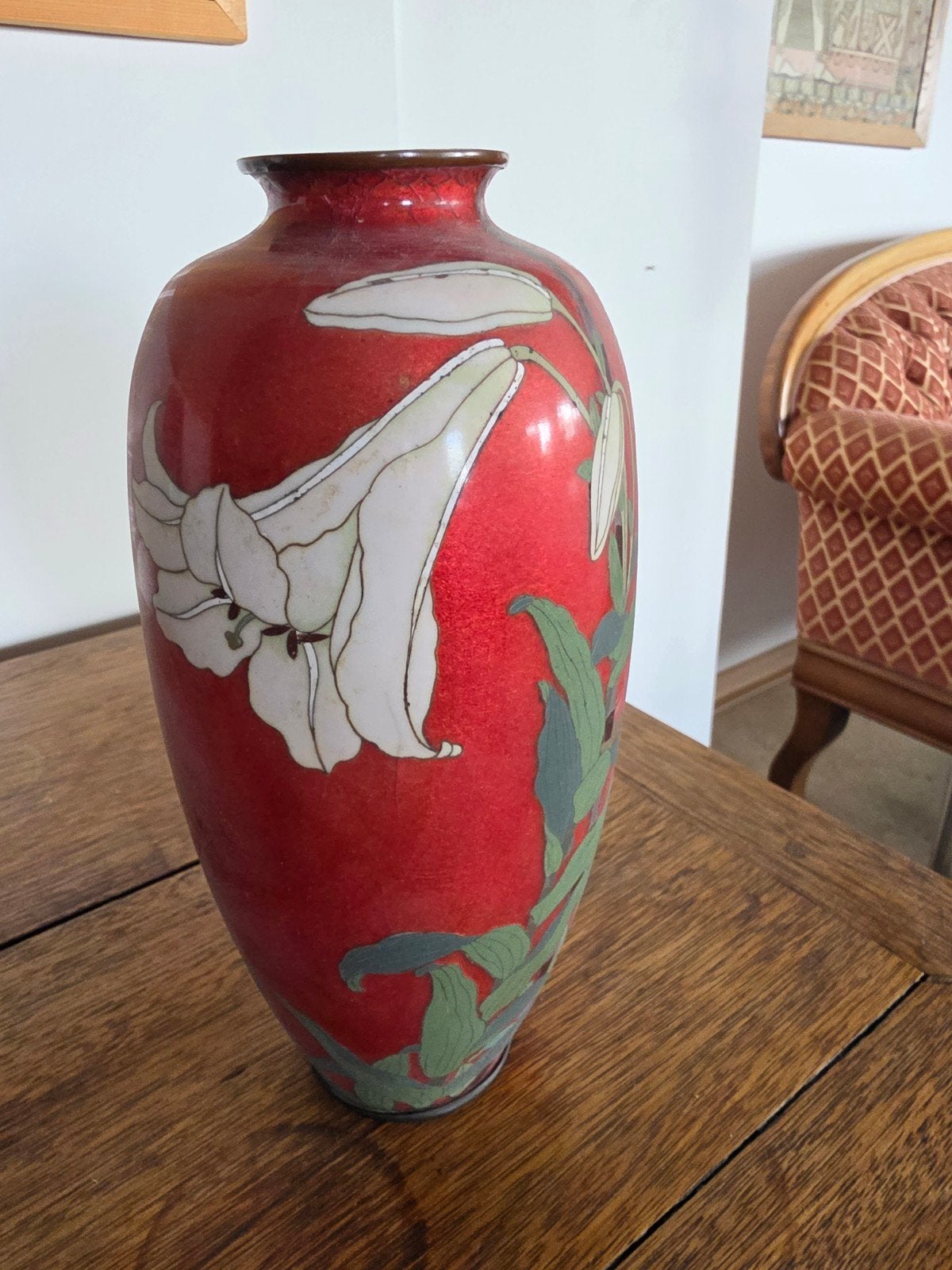 Antieke Japanse Cloisonné Vaas met Bloemmotief, Antiek en Kunst, Ophalen