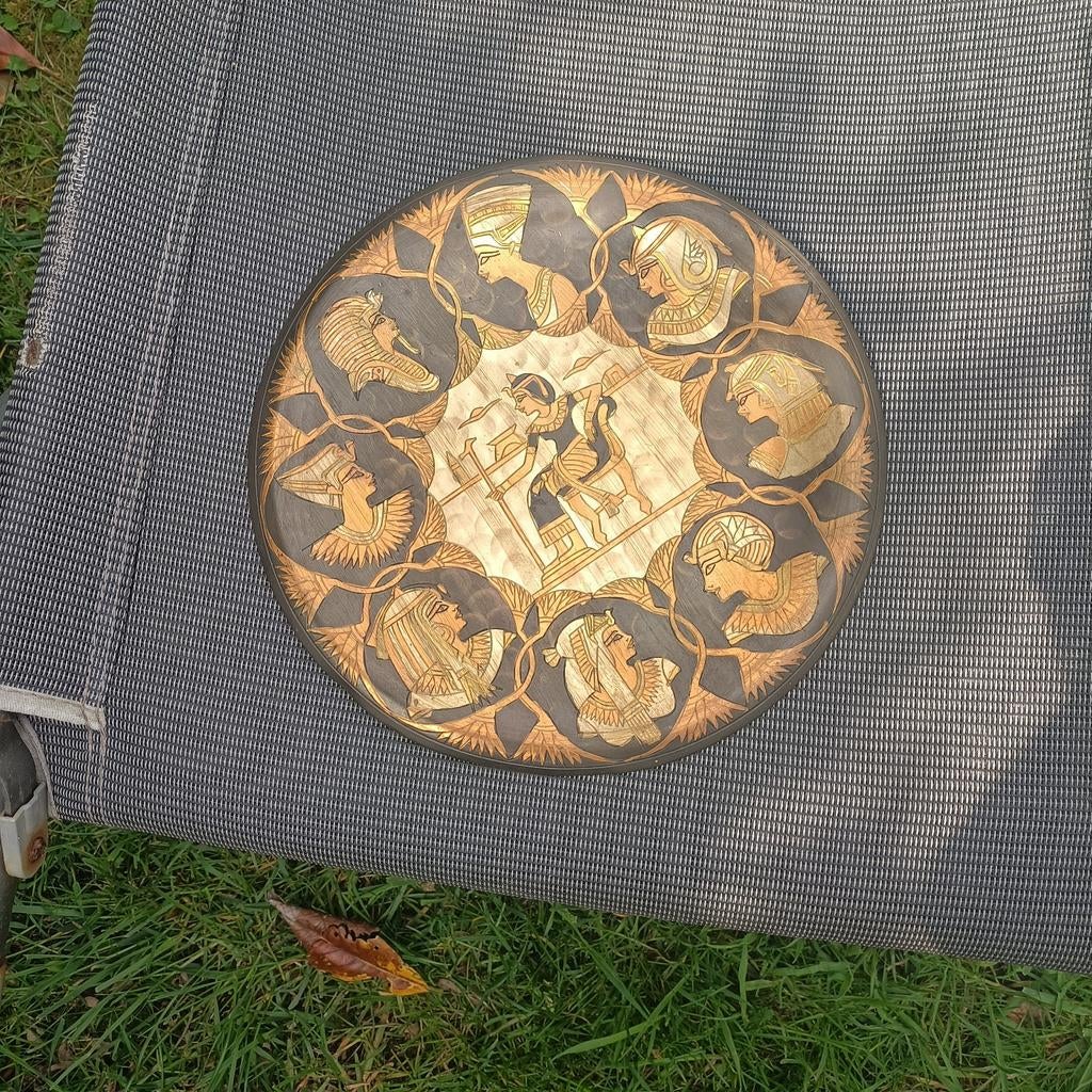 Koperen wandbord Egyptische stijl, Ø 25 cm, Antiek en Kunst, Ophalen of Verzenden