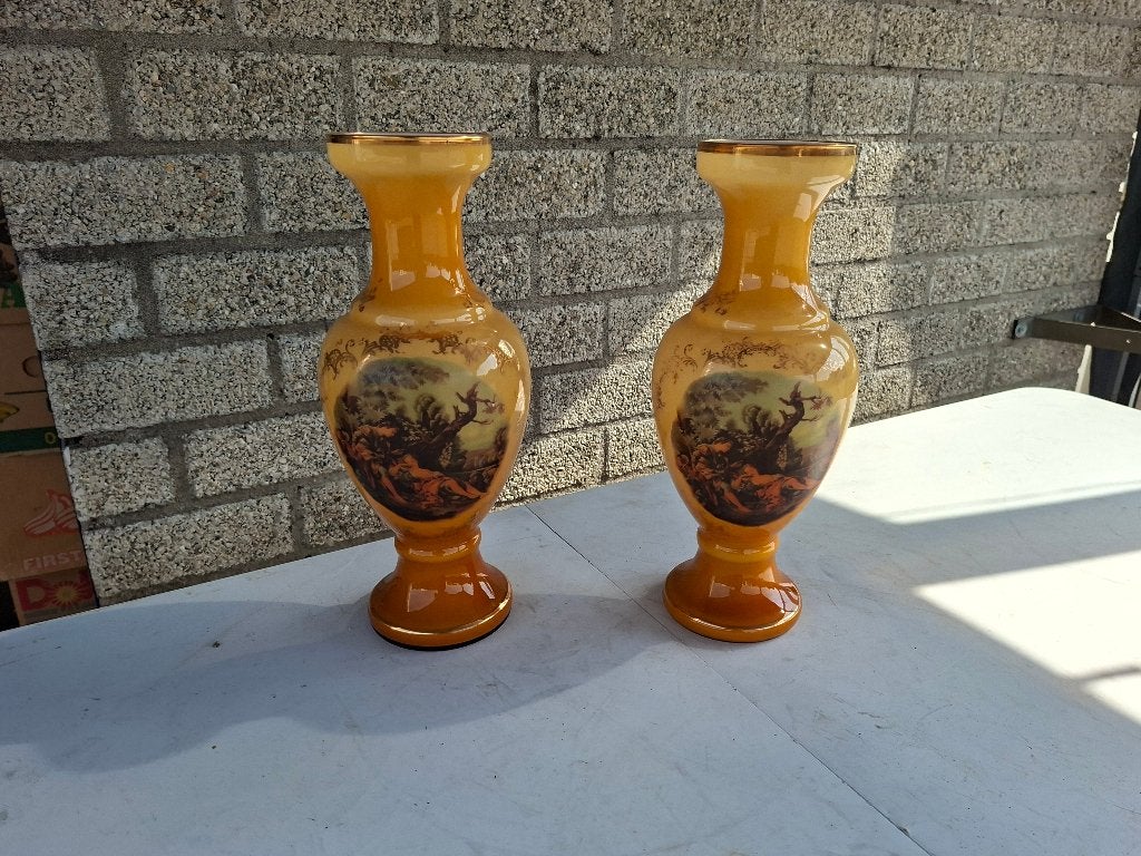schitterende oude set vintage grote vazen glas, Ophalen of Verzenden