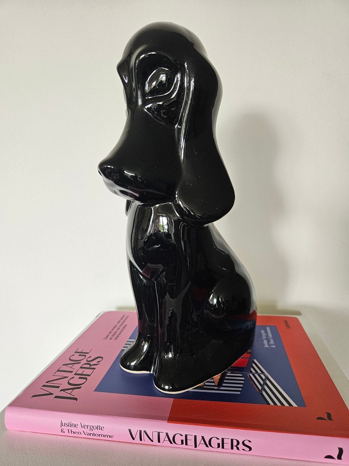 Vintage Basset Hound beeld hond – zwart keramiek – 30 cm, Ophalen of Verzenden
