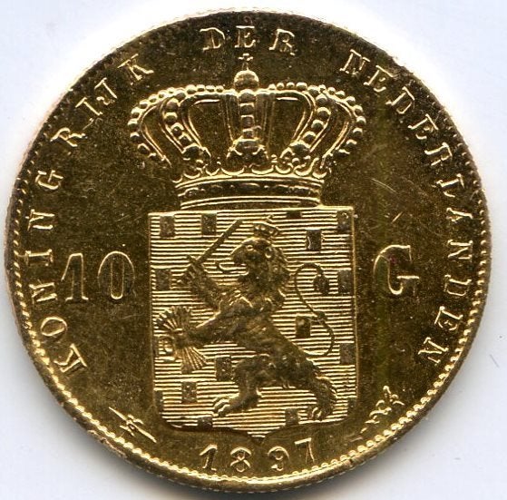 gouden tientje 1897 10 gulden, Postzegels en Munten, Koningin Wilhelmina, Losse munt, 10 gulden, Goud