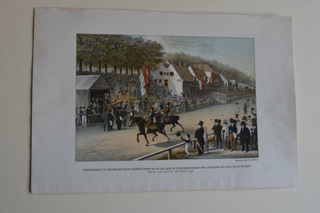 LEEUWARDEN HARDDRAVERIJ IN 1830 Originele Chromolitho E41, Antiek en Kunst, 1800 - 1899, Verzenden, Stadsgezicht, 19 cm