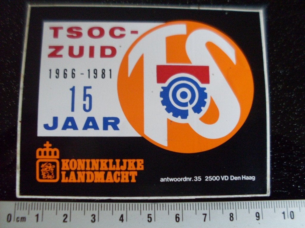 sticker tsoc-zuid 15 jaar TS technische school KL 1981 leger, Verzenden, Zo goed als nieuw, Bedrijf of Vereniging