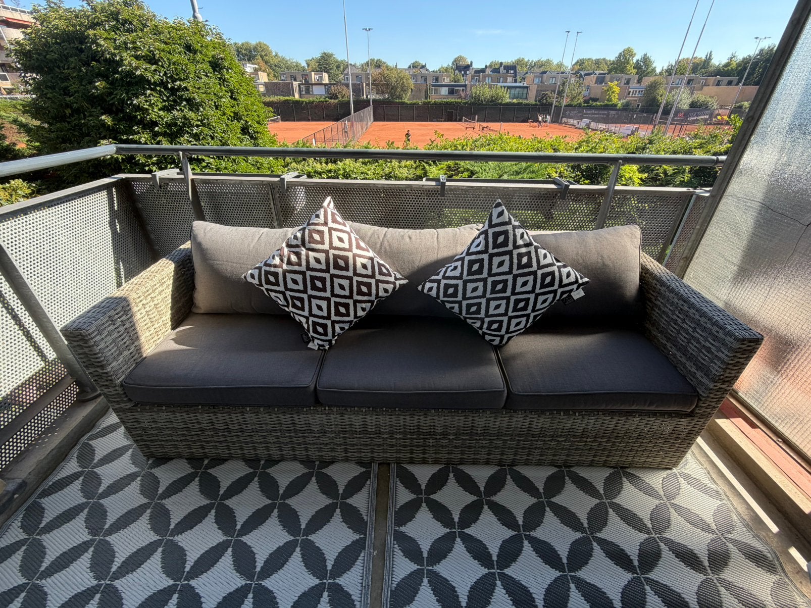 Rieten 3-zits loungesofa met kussens - uitstekende staat