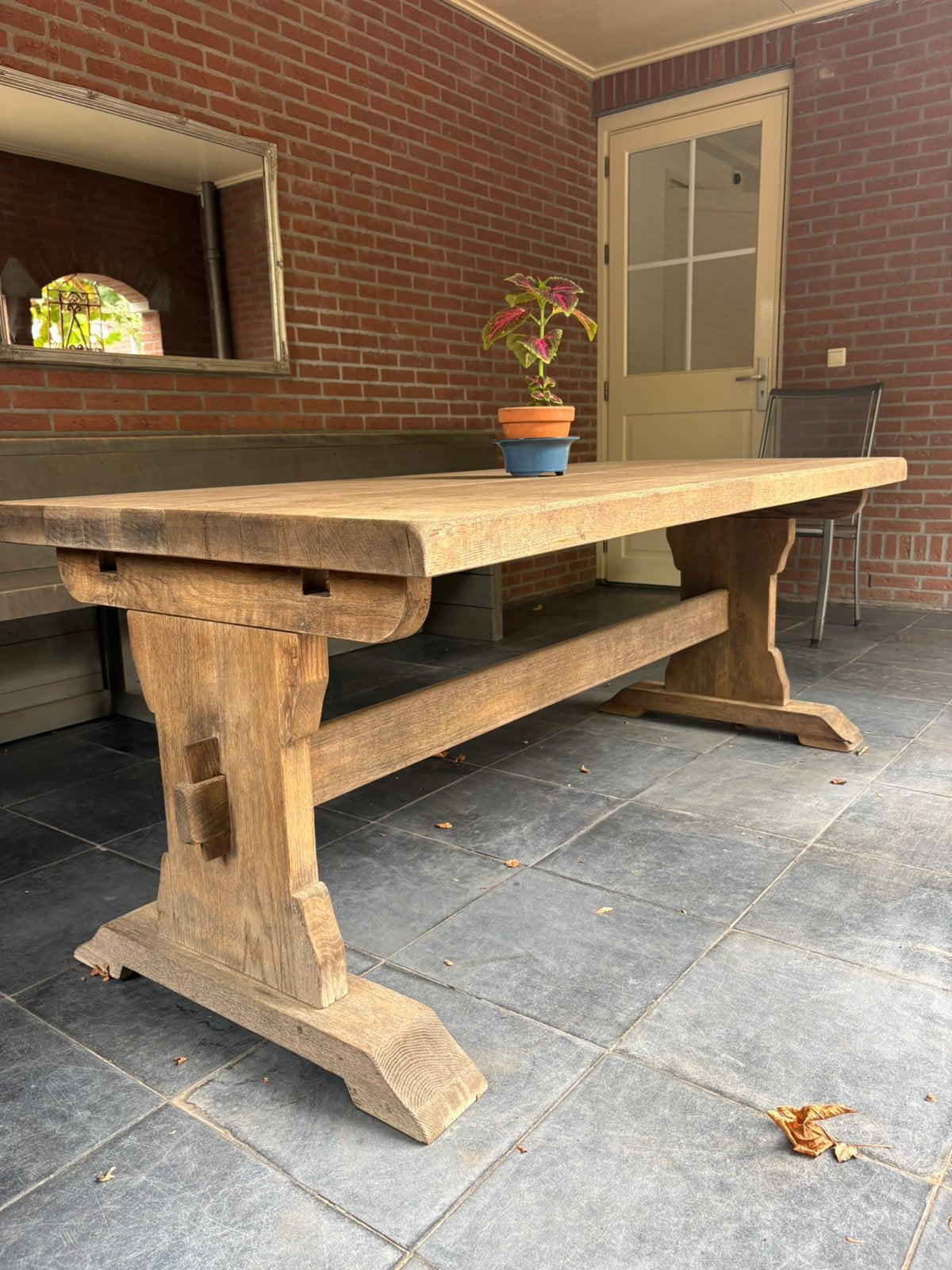 Massieve eikenhouten tafel, Ophalen, Gebruikt, Eikenhout, 200 cm of meer
