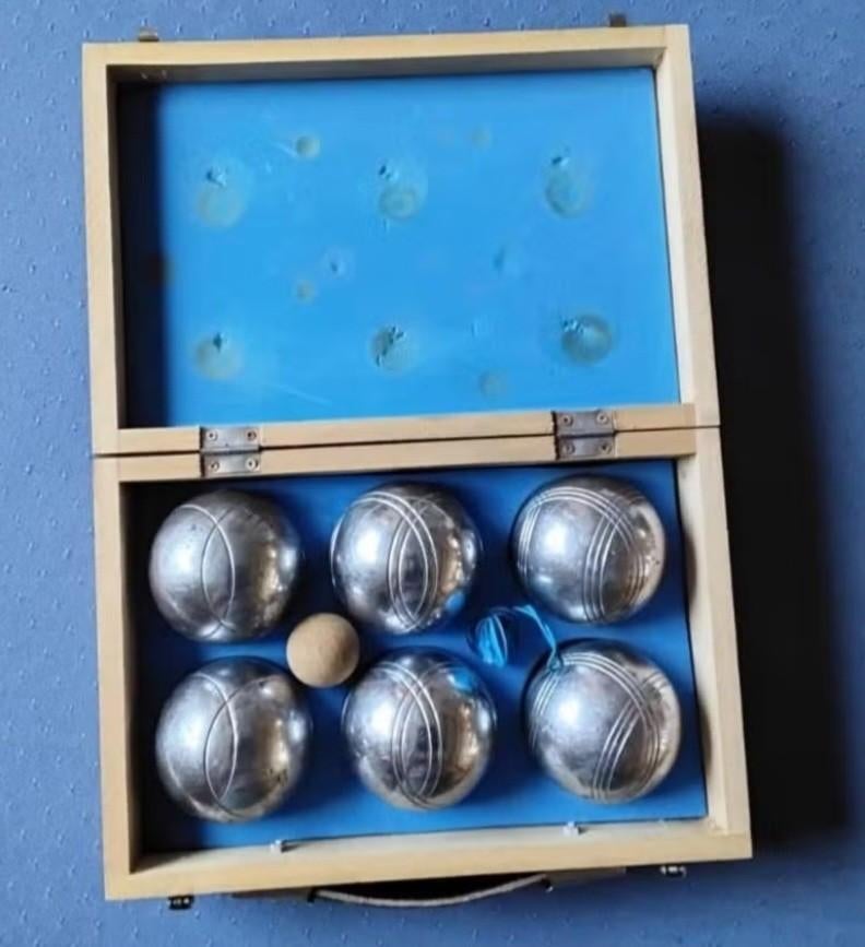 Jeu de boule ballen 6 stuks in houten kistje, Een of twee spelers, Ophalen, Zo goed als nieuw