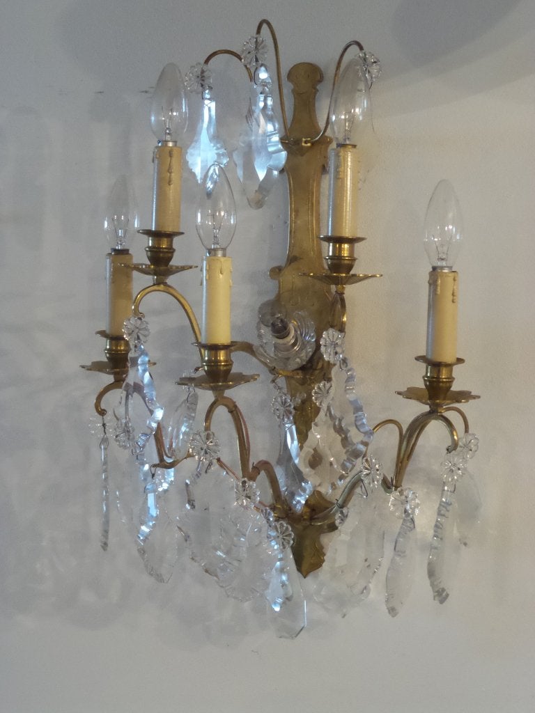 Grote franse oude kristallen wandlamp, Antiek en Kunst, Ophalen