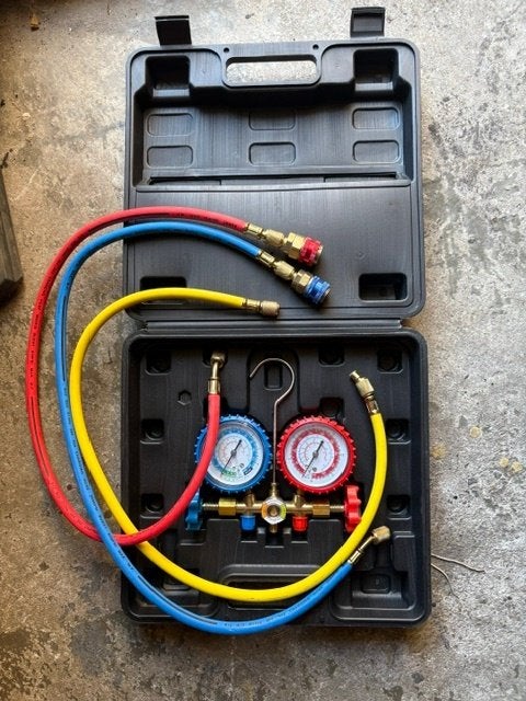 Airco diagnose-/manometerset met slangen en snelkoppelingen, Ophalen, Gebruikt
